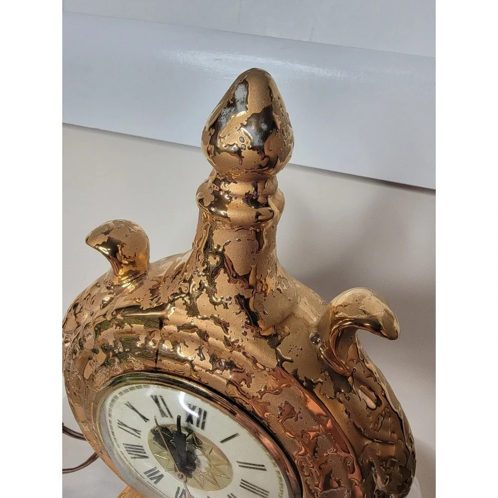 Vintage Lanshire Mantle Clock 22k Gold Hand Painted Self Starting WORKS 13